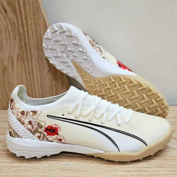 Giày bóng đá sân cỏ nhân tạo Puma Ultra Ultimate Liberty TF trắng vàng hoạ tiết in hoa Rep 11