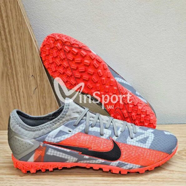 Giày đá bóng Nike Mercurial Vapor 13 Academy TF xám đỏ vạch đen sân cỏ nhân tạo