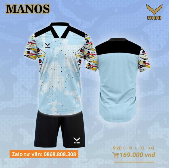 Bộ quần áo Manos NIDU áo đá banh thiết kế chính hãng nhiều màu mới cổ tam giác