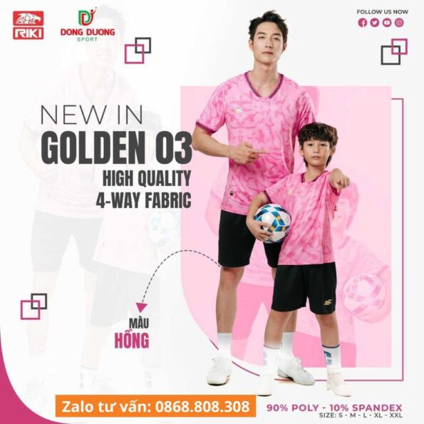 Bộ quần áo bóng đá Golden 03 Riki chính hãng size lớn nhỏ vải Mè Dinamon nhiều màu