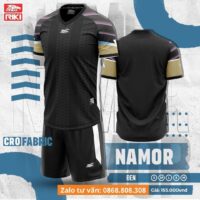 Bộ quần áo bóng đá NAMOR Riki nam chính hãng vải thun CRO Fabric nhiều màu đen 1