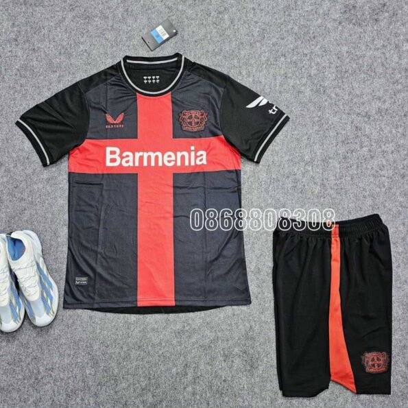 Bộ quần áo đá banh clb bóng đá Bayer Leverkusen 23/24 Home Jersey sân nhà màu đen đỏ