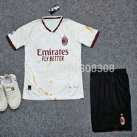 Bộ quần áo bóng đá ACM AC Milan Away trắng hoạ tiết tia sét vàng lô 2024 mặt trước