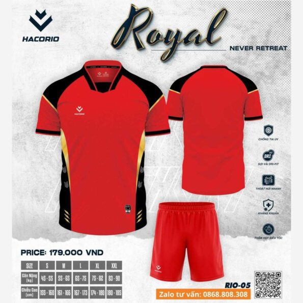 Bộ quần áo bóng đá Hacorio RIO 05 Royal chính hãng vải sợi Dri Fit nhiều màu