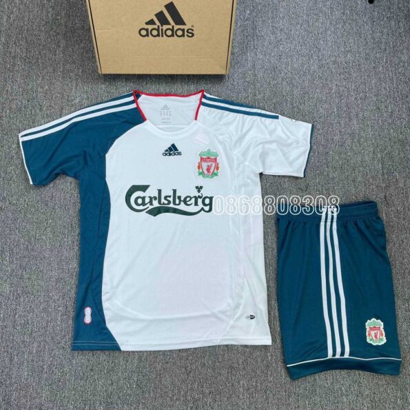 Bộ quần áo bóng đá Liver l.f.c liverpool F.C 2006 2007 Carlsberg trắng xanh Away sân khách