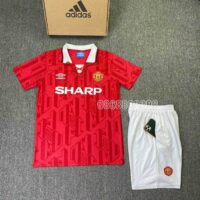 Bộ quần áo bóng đá MU Manchester United Sharp 1992 1993 Umbro đỏ quần trắng mặt trước
