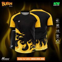 Bộ quần áo bóng đá thiết kế Burn Amac hoạ tiết lửa cháy nhiều màu đen vàng 1