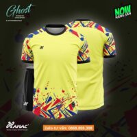 Bộ quần áo bóng đá thiết kế Ghost Amac hoạ tiết gương vỡ nhiều màu trắng vàng 1