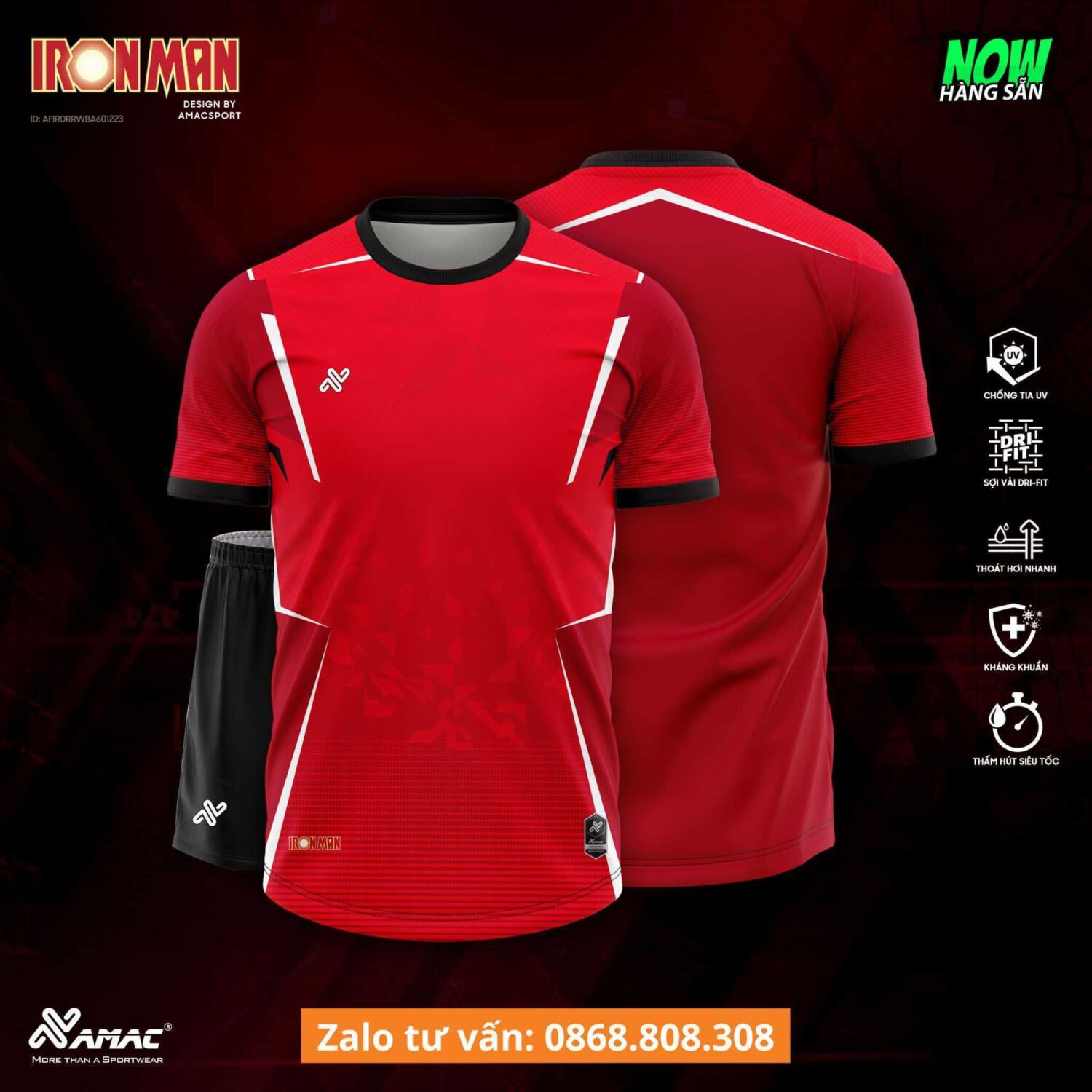 Bộ quần áo bóng đá thiết kế Iron Man Amac nhiều màu