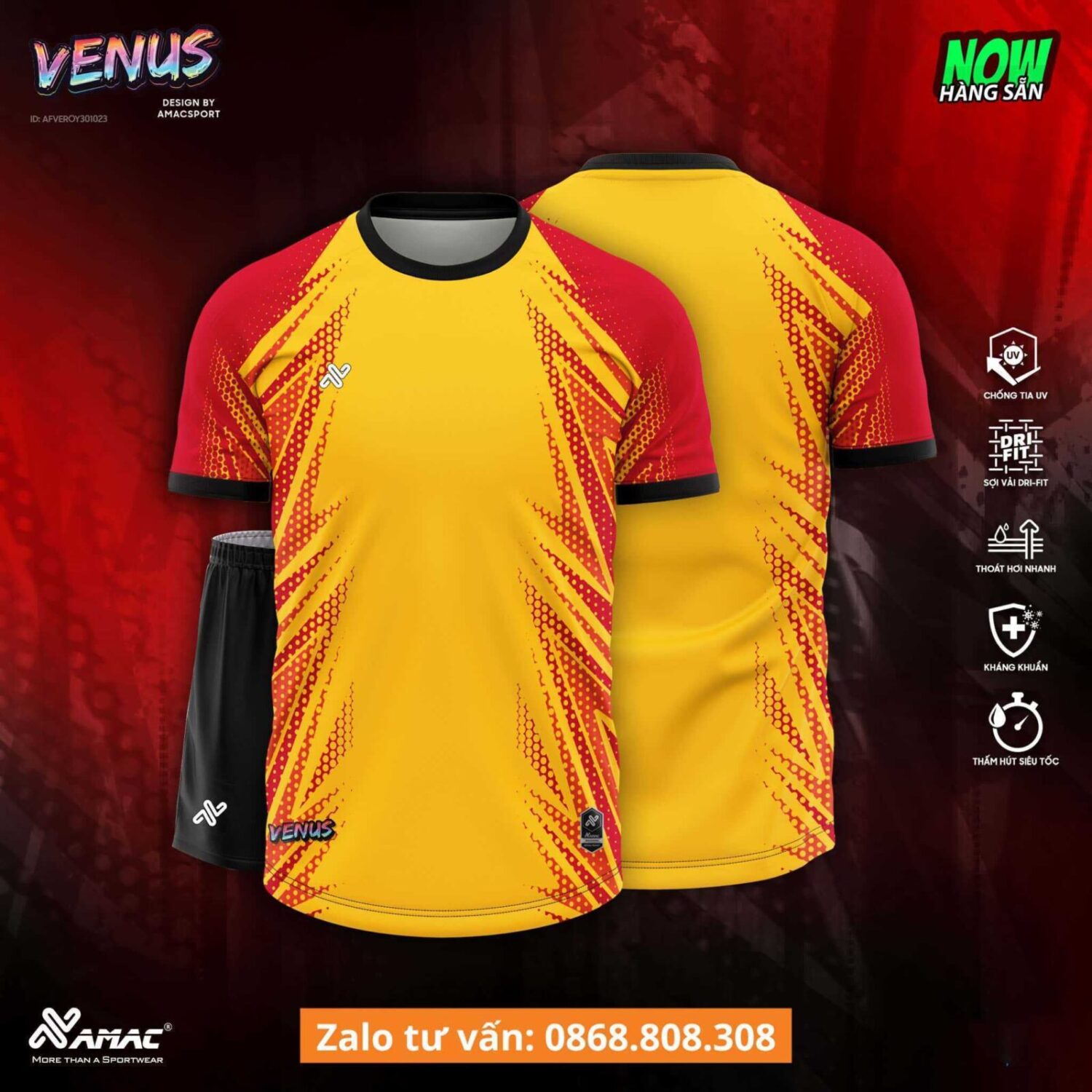 Bộ quần áo bóng đá thiết kế Venus Amac hoạ tiết chấm chéo phối hông nhiều màu