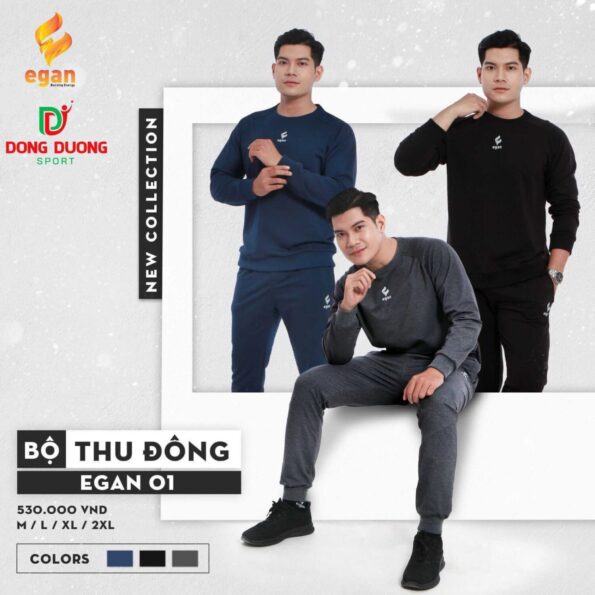 Bộ quần áo thu đông nỉ chui Egan 01 chính hãng 2 màu xanh đen