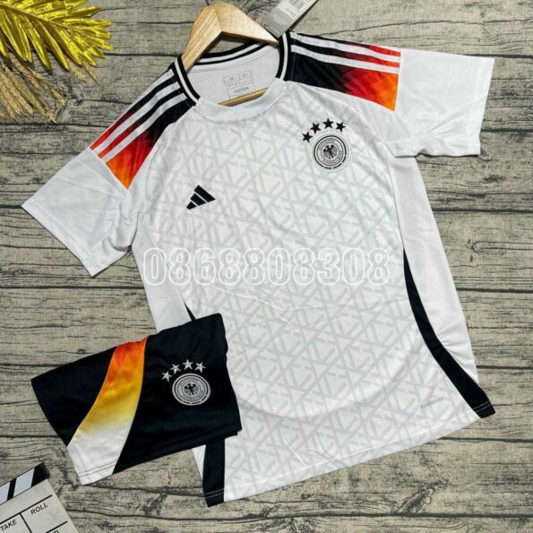 Áo đá bóng đội tuyển đức Euro 2024 Germany sân nhà màu trắng quần đen full logo thêu