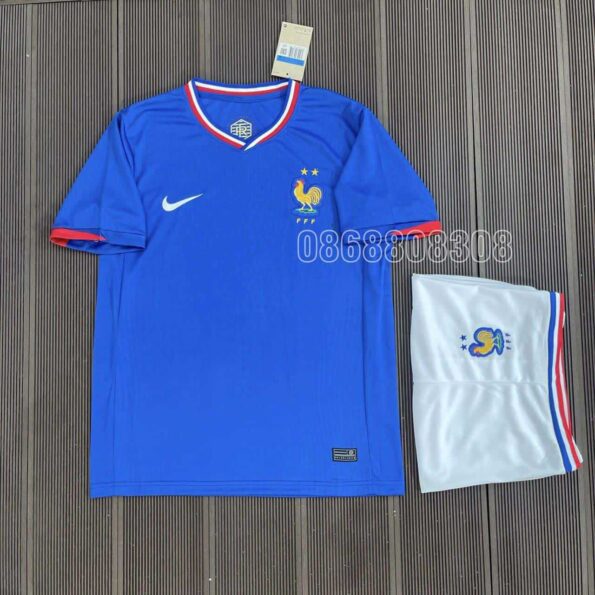Bộ quần áo bóng đá pháp Euro 2024 màu xanh vải SFP thái full logo thêu - Domin