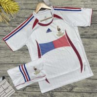 Bộ quần áo bóng đá retro đội tuyển pháp trắng năm 2006 vải SPF thái cao cấp full logo thêu mặt trước