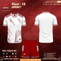 Bộ quần áo bóng đá thiết kế Domin Flexi Jersey vải Fex thái nhiều màu trắng đỏ 1