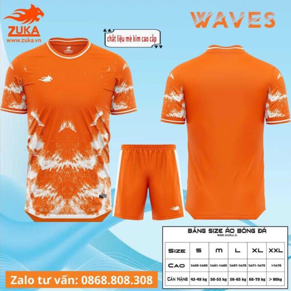 Bộ quần áo bóng đá thiết kế Zuka Waves hoạ tiết sóng bở biển vải mè kim nhiều màu