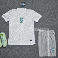 Bộ quần áo đá banh đội tuyển bóng đá Euro Brasil 2024 5 sao trắng xám mặt trước