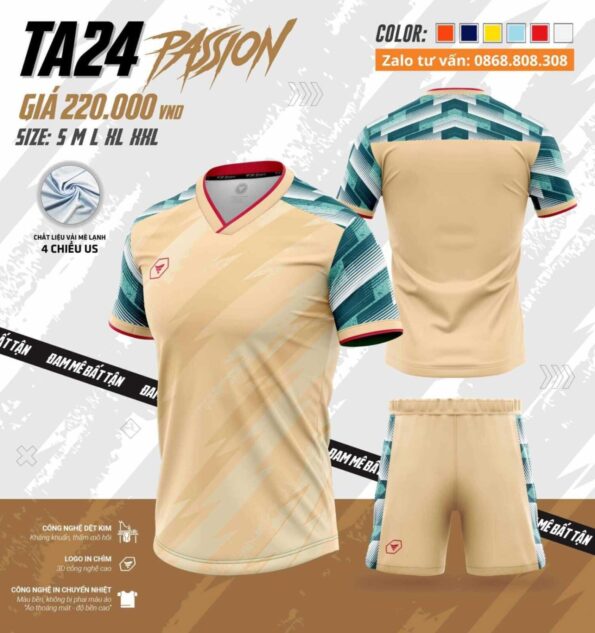 Bộ quần áo thể thao bóng đá chính hãng TA Sport TA24 Passion vải mè US nhiều màu mới 2024