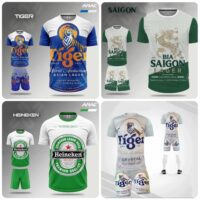 Bộ quần áo bóng đá thiết kế Bia Tiger – Bia Saigon – Bia Heineken 2 màu xanh trắng