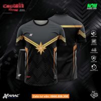 Bộ quần áo bóng đá thiết kế Captain Marvel Amac hoạ tiết trang phục anh hùng marvel xanh đỏ