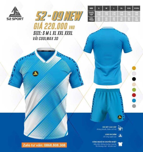 Bộ quần áo bóng đá thiết kế S2-09 New hoạ tiết chấm bi layer nhiều màu