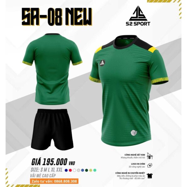 Bộ quần áo bóng đá thiết kế S2 Sport SA-08 New hoạ tiết cơ bản phối vai nhiều màu