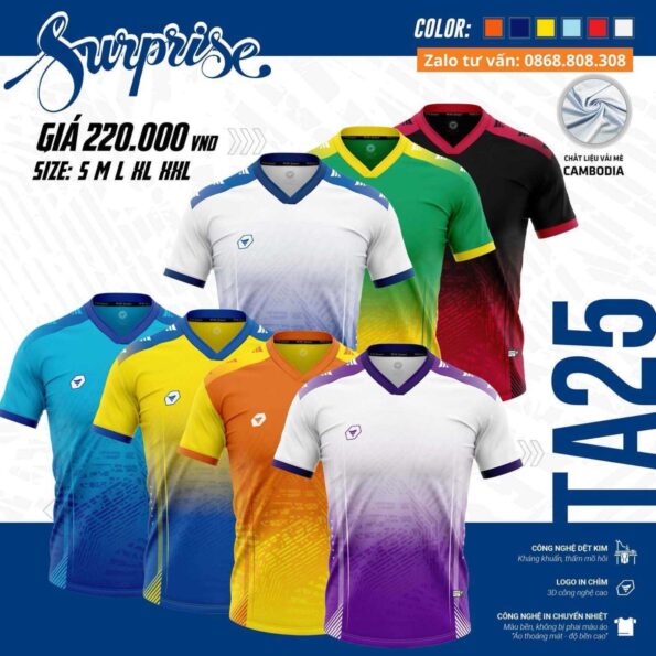 Bộ quần áo thể thao bóng đá chính hãng TA Sport TA25 Surprise vải mè Cambodia nhiều màu mới 2024