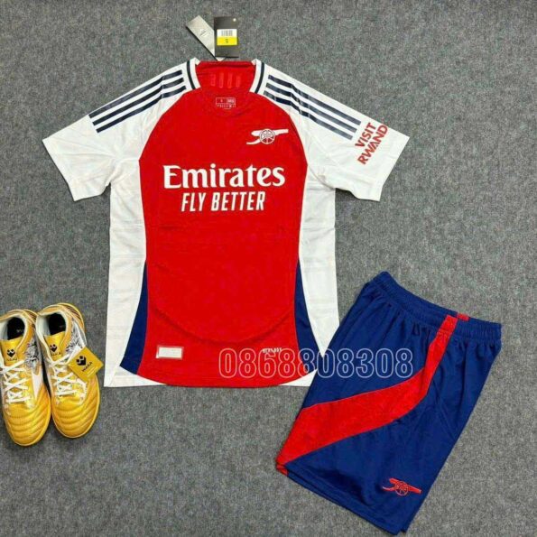 Áo đá banh clb bóng đá Arsenal 24/25 sân nhà màu đỏ 2024-2025 full logo quần xanh