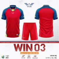 Bộ quần áo bóng đá Win 03 vải sợi mè dệt mỏng nhẹ thoáng khí hoạ tiết lục giác đồng tâm nhiều màu đỏ