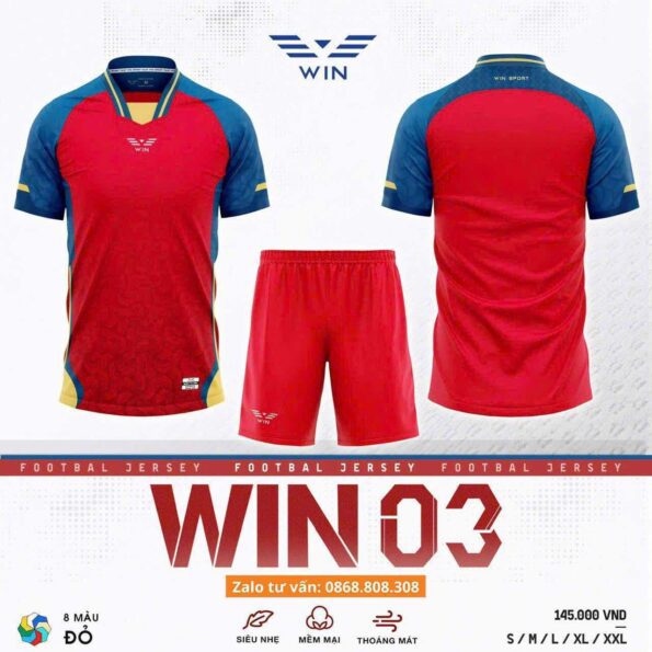 Bộ quần áo bóng đá Win 03 vải sợi mè dệt mỏng nhẹ thoáng khí hoạ tiết lục giác đồng tâm nhiều màu