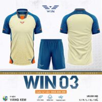 Bộ quần áo bóng đá Win 03 vải sợi mè dệt mỏng nhẹ thoáng khí hoạ tiết lục giác đồng tâm nhiều màu đỏ