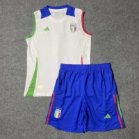 Bộ quần áo bóng dá Italia Euro 2024 đỏ sát nách không tay kiểu 3 lỗ logo thêu màu trắng 1