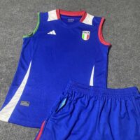 Bộ quần áo bóng dá Italia Euro 2024 đỏ sát nách không tay kiểu 3 lỗ logo thêu màu trắng 1