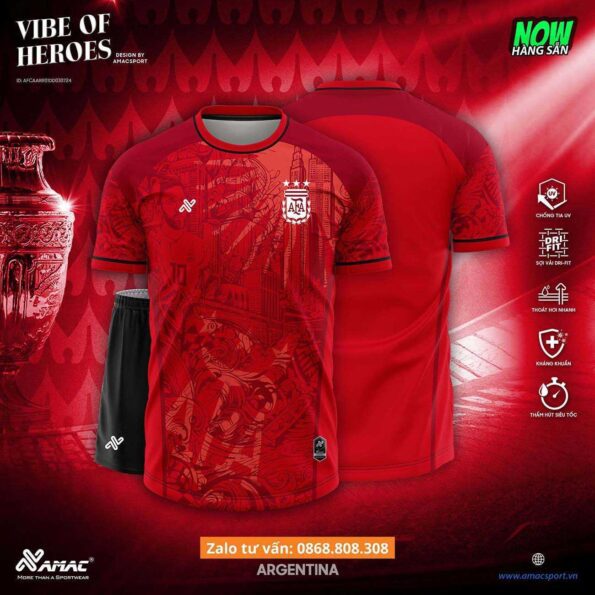 Bộ quần áo bóng đá thiết kế Amac Argentina vibe of heroes nhiều màu trắng xanh đỏ