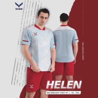 Bộ quần áo bóng đá thiết kế Nidu Helen vải fex chính hãng giá rẻ nhiều màu đỏ