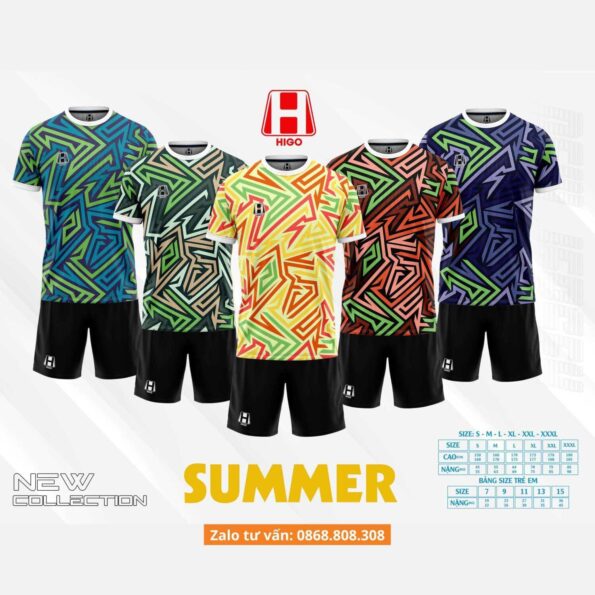Bộ quần áo bóng đá thiết kế higo summer hoạ tiết outline nhiều màu