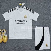 Bộ quần áo đá banh clb bóng đá Real Madrid Home 2024 2025 sân nhà trắng logo thêu mặt trước