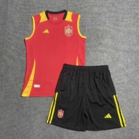 Bộ quần áo đá bóng Tây Ban Nha euro 2024 đỏ sát nách không tay kiểu 3 lỗ logo thêu 1