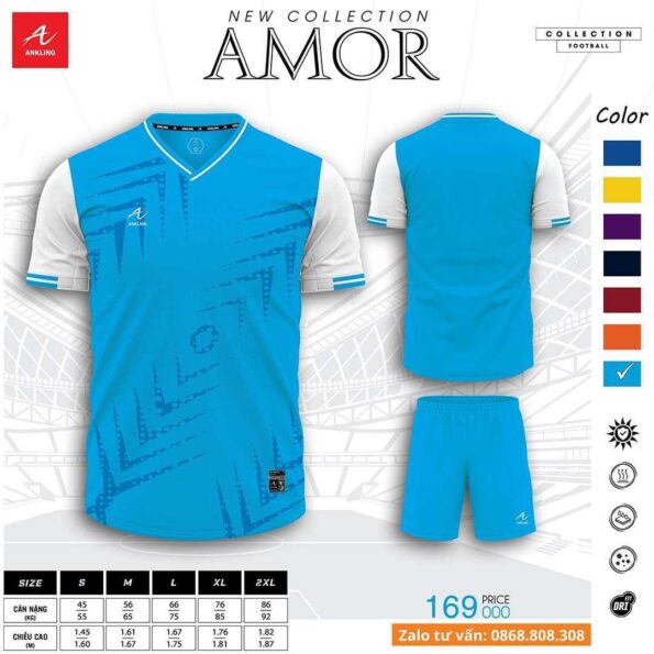 Áo bóng đá Ankling Amor mẫu thiết kế vải thun nhẹ nhiều màu xanh blue