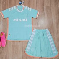 Bộ quần áo MIAMI 24 25 xanh ngọc logo thêu vải mịn mới năm 2025 2025 logo adidas thiêu size trẻ em