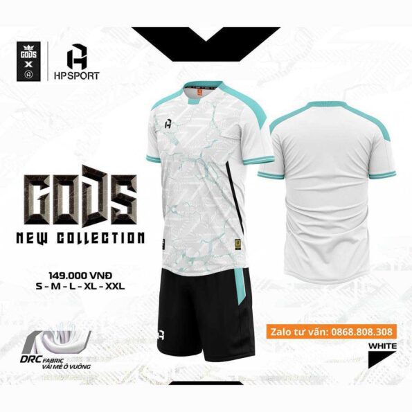 Bộ quần áo bóng đá gods hp sport chính hãng vải thun fabric nhiều màu trắng