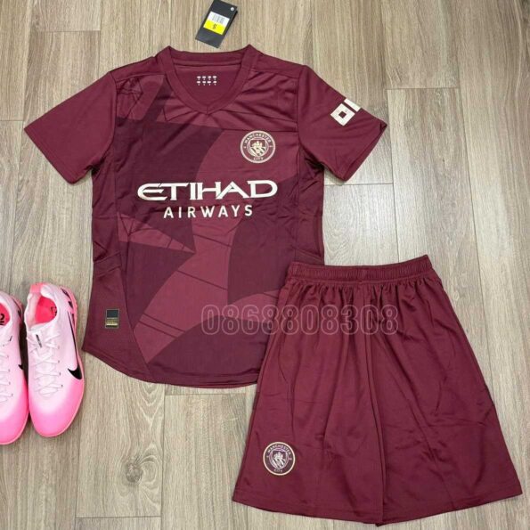 Áo đá bóng MC Third Manchester Man City 2024 2025 mẫu thứ ba màu đỏ vải thái logo thêu