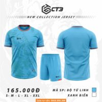 Bộ quần áo bóng đá ct3 tứ linh vải thun rmz fabric mỏng nhẹ chính hãng nhiều màu xanh blue