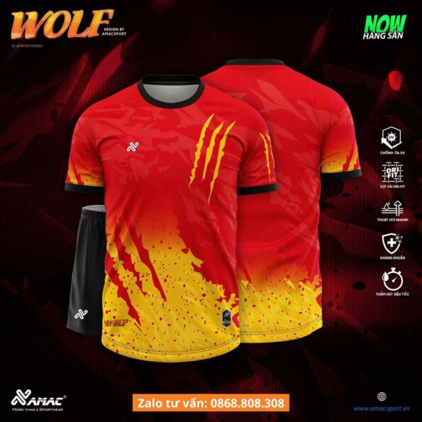Bộ quần áo bóng đá thiết kế Amac Wolf hoạ tiết sói cào nhiều màu