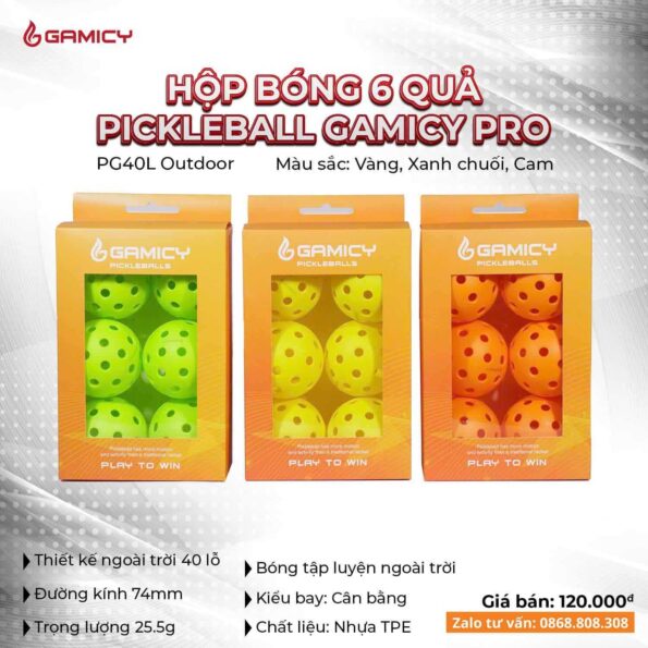 Bóng pickleball Gamicy trong nhà và ngoài trời 3 màu xanh vàng đỏ lựa chọn