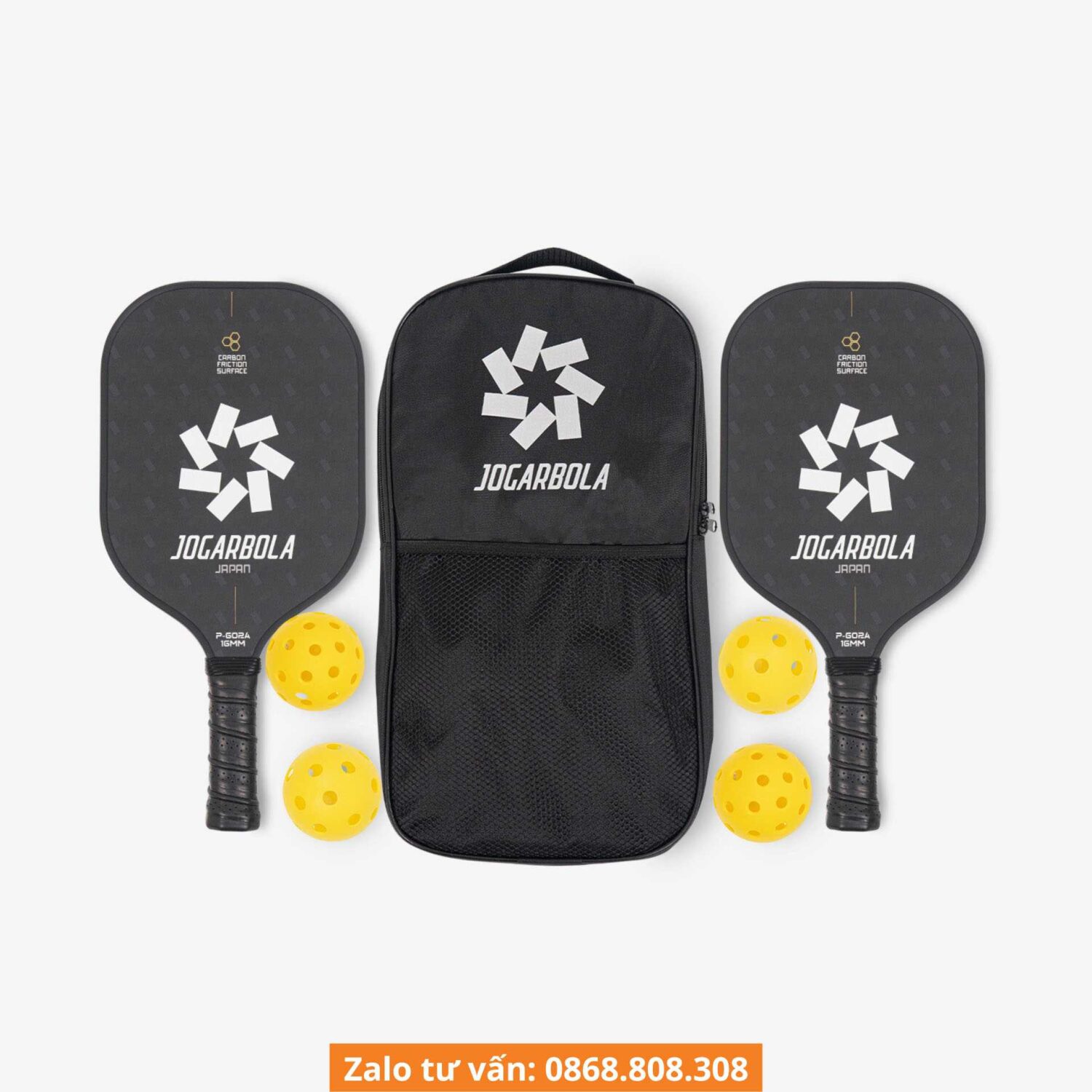 Vợt pickleball Jogarbola model P-602A chính hãng Jogarbola combo 2 vợt kèm 4 bóng và túi đựng 1