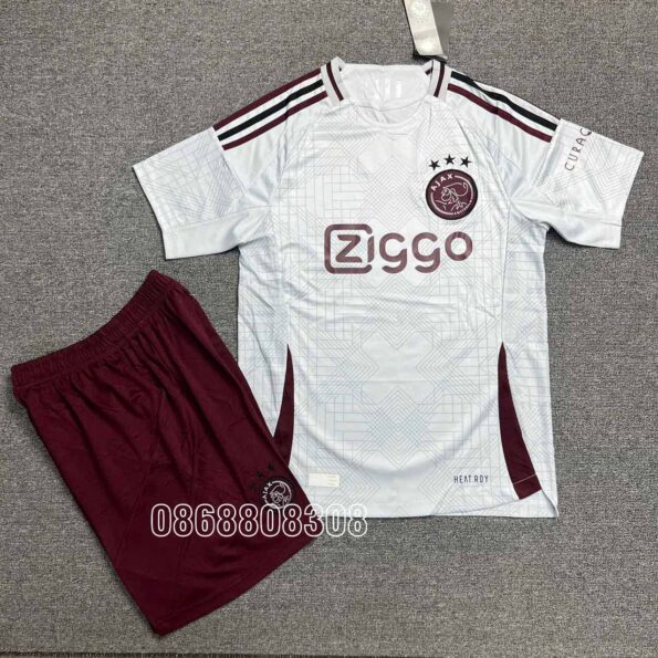 Bộ quần áo bóng đá Ajax 24/25 third trắng bản thứ 3 vải thái mịn logo thêu