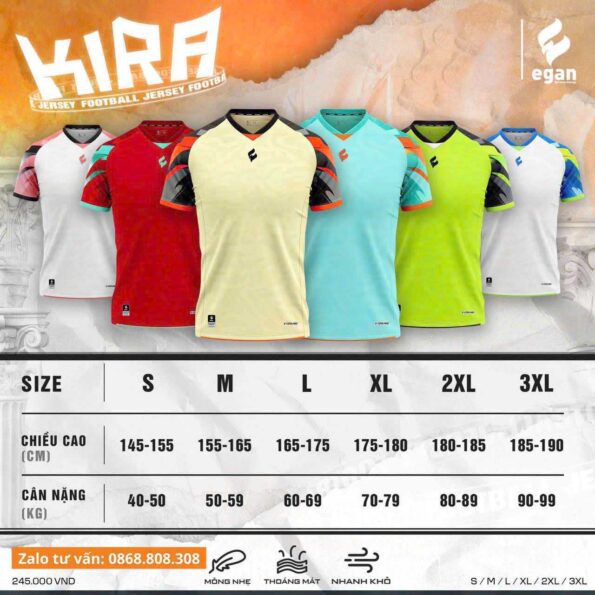 Bộ quần áo bóng đá Kira chính hãng Egan nhiều màu