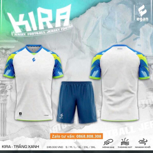 Bộ quần áo bóng đá Kira chính hãng Egan nhiều màu trắng