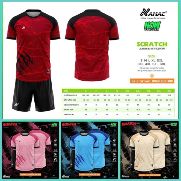 Bộ quần áo bóng đá Scratch thiết kế Amac hoạ tiết móng vuốt nhiều màu av